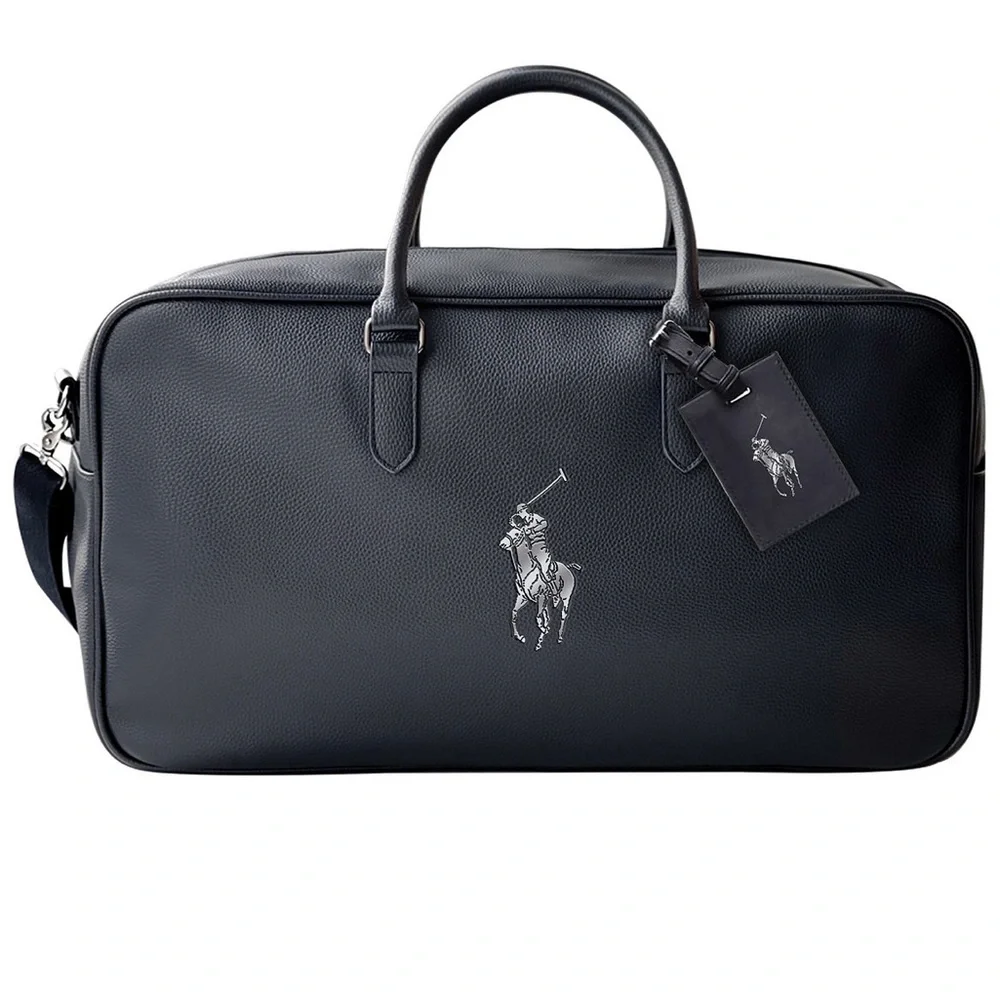 Ralph Lauren Faux Leather Large Black Duffle Bag With Bag Tag-NWT